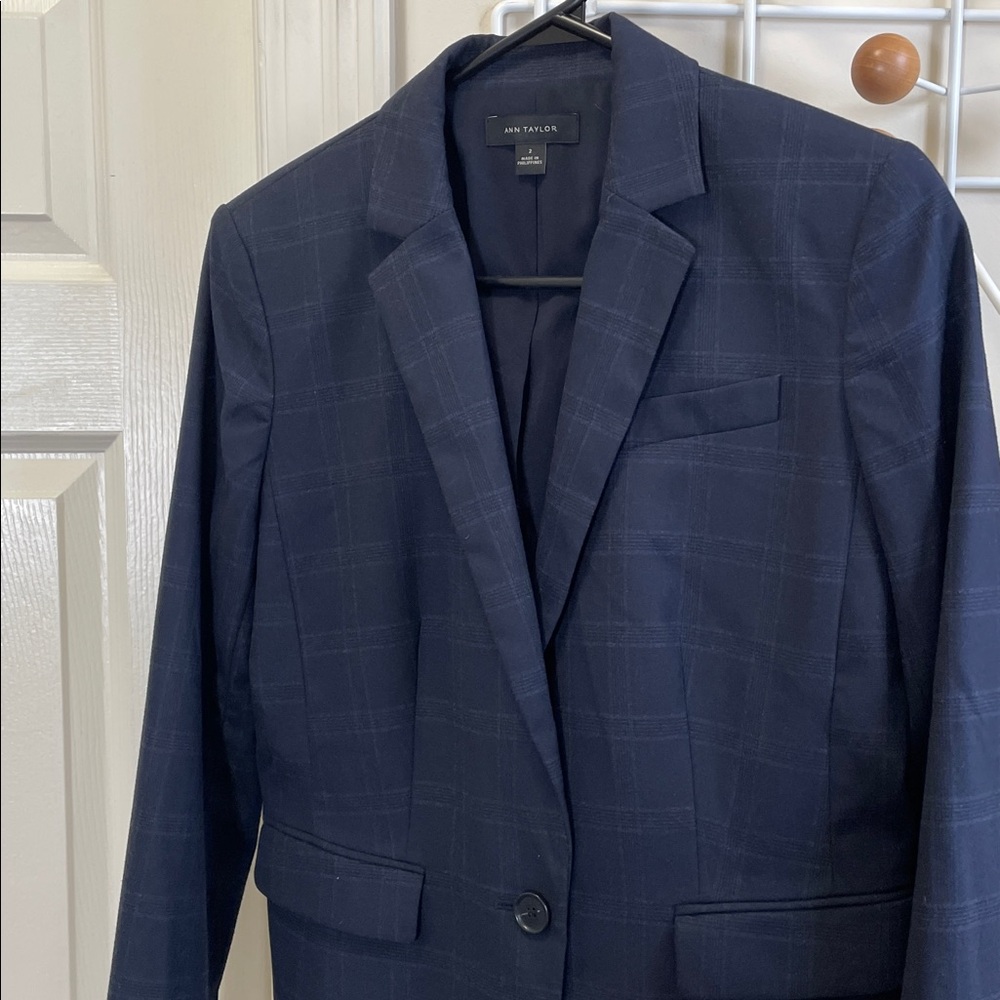 Ann Taylor Checkered Blazer - Dark Blue Navy 2